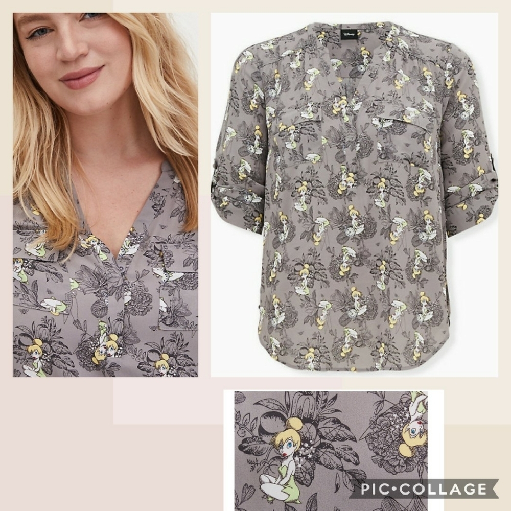 🆕 1X DISNEY TINKERBELL GREY PULLOVER BLOUSE